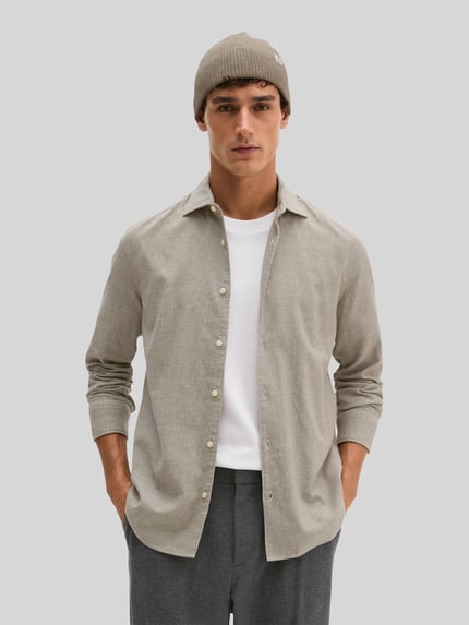 Marc O'Polo Regular Fit Freizeithemd mit geknöpften Manschetten Beige 4