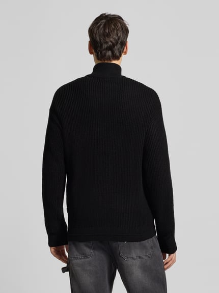 JACK & JONES Sweter z dzianiny z zamkiem błyskawicznym model ‘KAITO’ Czarny 5