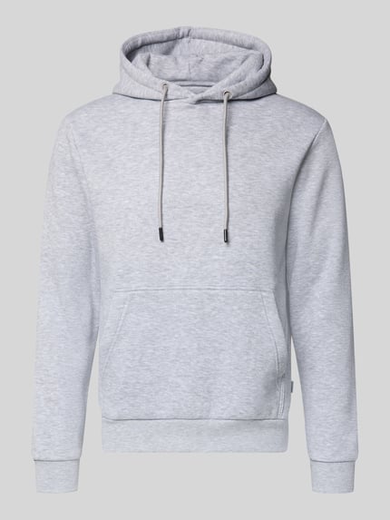 Produktfoto, Hoodie mit Kapuze Modell 'BRADLEY' von Jack & Jones, lichtgrijs, katoenmix, losse fit, kangoeroezak, geribde boorden