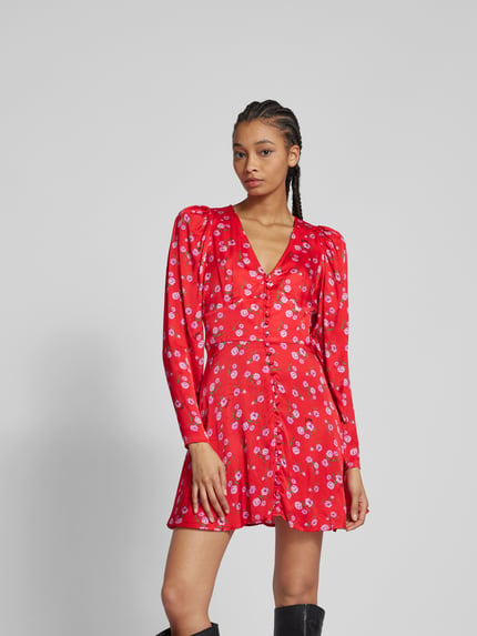 ROTATE Mini-jurk met all-over motief Rood - 4