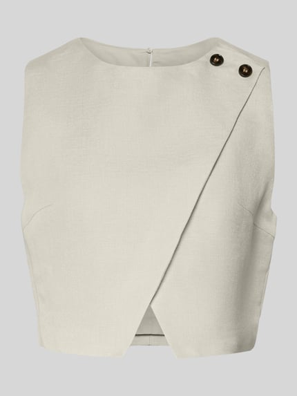 Produktfoto, Cropped Bluse mit Knopfverschluss von Style Icon Collection aus reiner Baumwolle, hellbeige Farbe, glatte Textur, gerader Schnitt