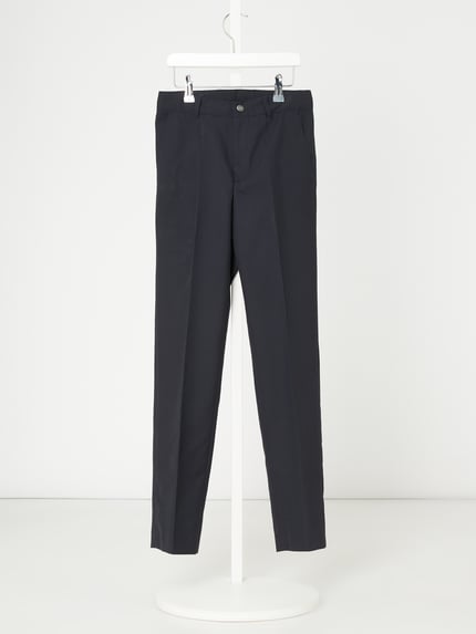 Produktfoto, Stoffen broek met recht model van G.O.L., scheerwolmix, steekzakken, achterzak, knoop- en ritssluiting, donkerblauw.