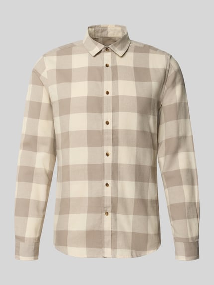 Produktfoto, beige-kariertes Slim Fit Freizeithemd aus reiner Baumwolle Modell 'GUDMUND' von ONLY & SONS, Herren Freizeithemd