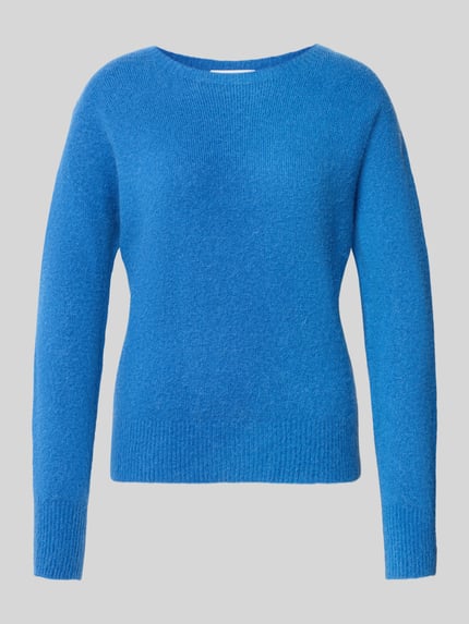 Produktfoto, Slim Fit Longsleeve mit Alpaka-Anteil von Rich & Royal, elastyczna mieszanka materiałów, krój slim fit, dzianina, okrągły dekolt, długość tyłu w rozmiarze S: 50 cm, długość rękawów w rozmiarze S: 78 cm, intensywny niebieski kolor, miękka struktura