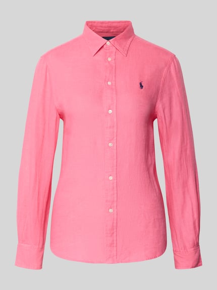 Productfoto, Hemdbluse mit Knopfleiste van Polo Ralph Lauren in roze, linnen, losse pasvorm, knoopsluiting, label-stiksel.