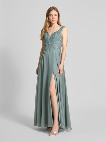 Laona Abendkleid mit Ziersteinbesatz Schilf 1