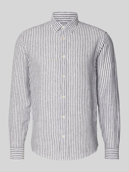 Produktfoto, Regular Fit Freizeithemd aus Leinen-Baumwoll-Mix Modell 'CAIDEN' von Only & Sons, Optik:Allover-Muster, Flammgarn, grau-weiße Streifen, glatte Struktur.