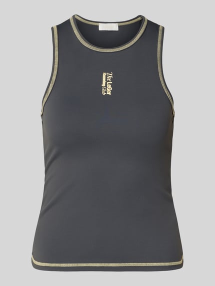 Produktfoto, Tanktop mit Kontrastnähten Modell 'Lino' von LeGer by Lena Gercke in Dunkelgrau mit Stretch-Anteil, körpernaher Schnitt, Rundhalsausschnitt, Statement-Stitching, glatte Textur