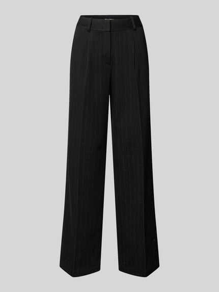 Produktfoto, Regular Fit Weite Hose mit Baumwoll-Anteil von Tom Tailor in Optik: Unifarben, Passform: Regular-Fit, Muster: Gestreift, mit Label-Patch, Effektgarn, Gürtelschlaufen, Schiebehaken und verdecktem Reißverschluss, seitliche Eingrifftaschen