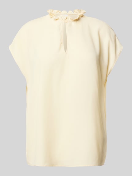 Jake*s Collection Regular Fit Blusenshirt mit Schlüsselloch-Ausschnitt Hellgelb 2