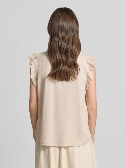 b.young Regular Fit Bluse aus Leinen-Viskose-Mix mit Rüschen Beige 5