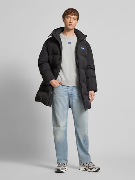 HUGO Blue Regular fit gewatteerde lange jas met labelpatch, model 'BODI' Zwart - 1