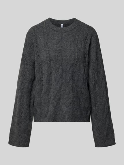 PIECES Sweter o kroju relaxed fit z okrągłym dekoltem model 'KATHY' Ciemnoszary melanż 2