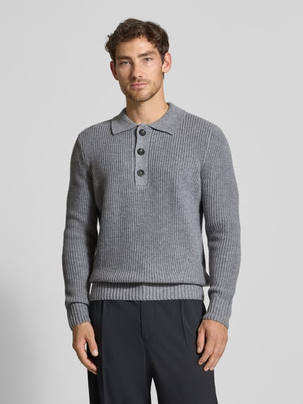 bugatti Strickpullover mit Umlegekragen und Knopfleiste Mittelgrau 4