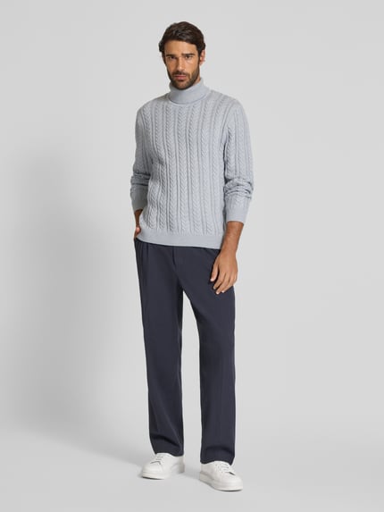 JACK & JONES Premium Rollkragenpullover mit Zopfmuster Hellgrau Melange 1