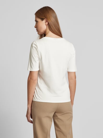 s.Oliver BLACK LABEL Shaped fit T-shirt van katoenmix met satijngarnering op de hals Wit - 5