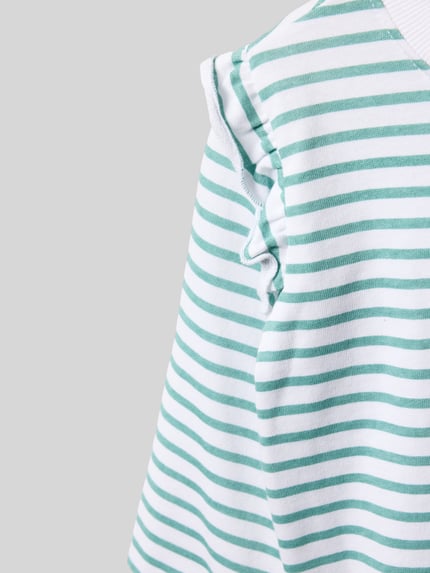 Productfoto, sweatshirt met motiefstitching van Blue Seven voor kinderen, puur katoen, regular fit, ronde hals, groen-witte strepen, zachte textuur
