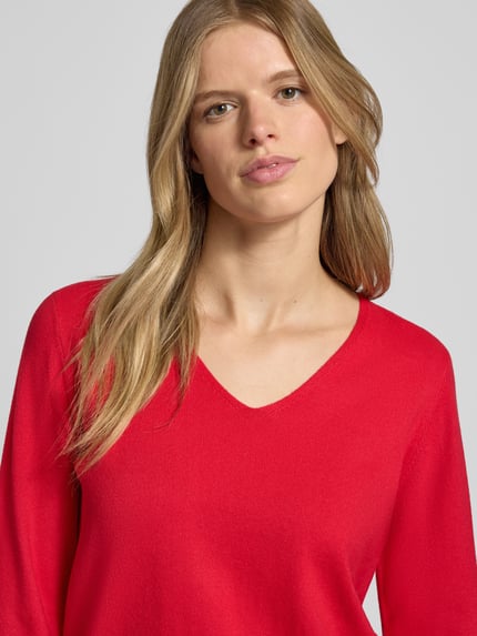 PIECES Sweter o kroju regular fit z dekoltem w serek model ‘BREE’ Rdzawoczerwony melanż 3