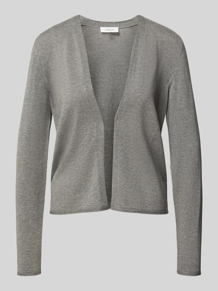 Produktfoto, Cardigan mit offenem Vorderteil von S.OLIVER CASUAL in Grau, unifarben, Feinstrick mit Struktur, Regular Fit, Longline, langarm, Rollsaum, leicht abgerundeter Saum, kein Verschluss
