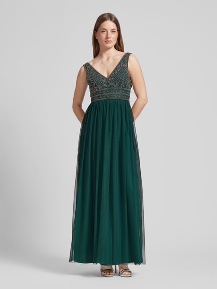 Lace & Beads Abendkleid mit Perlen- und Ziersteinbesatz Dunkelgruen 4