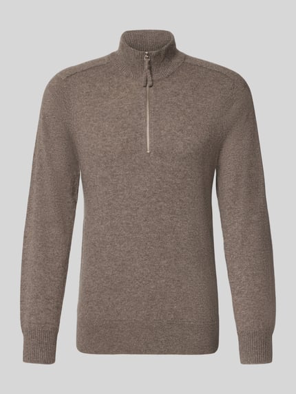 Produktfoto, Regular Fit Strickpullover aus reinem Kaschmir mit Troyer-Kragen von FTC Cashmere, brązowy, prążkowane wykończenia, krój regular fit, kołnierz zapinany, Długość tyłu w rozmiarze 50: 68 cm, Długość rękawów w rozmiarze 50: 67 cm, miękka tekstura, elegancki sweter z dzianiny