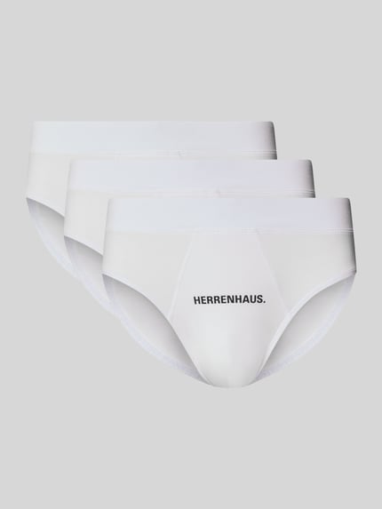 Produktfoto, Slip mit Print im 3er-Pack von Christian Berg Men aus weißem Baumwoll-Mix mit Modal-Anteil, körpernahe Passform, elastischer Bund.