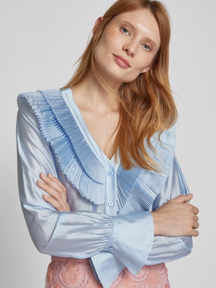 Self-Portrait Overhemdblouse met volants Lichtblauw - 3