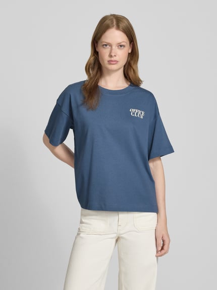 VILA T-shirt met geribde ronde hals, model 'MONIE OFFICE' Rookblauw - 4