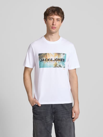 JACK & JONES t-shirt z nadrukiem z logo model 'INDIANA' Biały 4