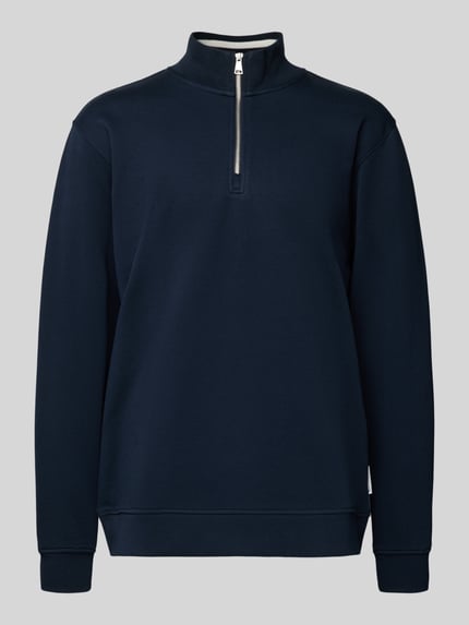 Produktfoto, Regular Fit Troyer aus reiner Baumwolle von Marc O'Polo Denim, Optik: Unifarben, Passform: Regular-Fit, Troyer-Kragen, Langarm, Ärmelabschluss und Rumpfabschluss gerippt, Materialverarbeitung: Sweat, Struktur weich und glatt.