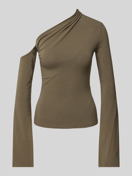 Weekday Shirt met lange mouwen en one shoulder-band, model 'Ira' Kaki - 2