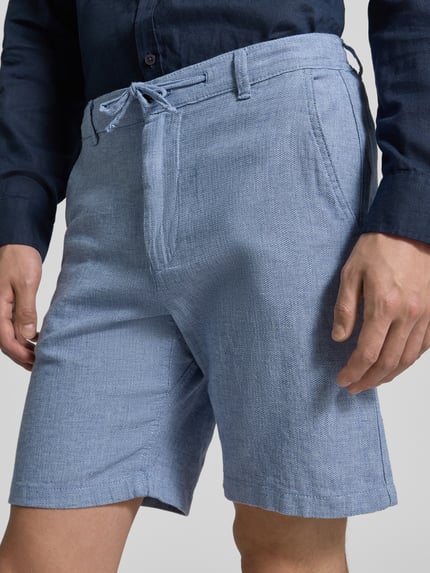 Selected Slim Fit Bermudas aus Baumwoll-Leinen-Mix Modell 'BRODY' Blau Melange 3