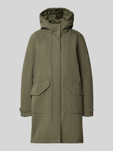 Productfoto, Parka met kap en klepzakken van camel active, katoenmix in relaxed fit, olijfgroen, glad oppervlak, rechte lijnen