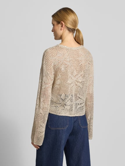 VERO MODA Relaxed Fit Strickpullover mit Pailletten Modell 'LEILANI FLOWERS' Beige 5