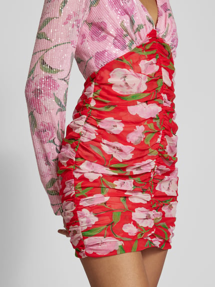ROTATE Mini-jurk met all-over motief Rood - 3