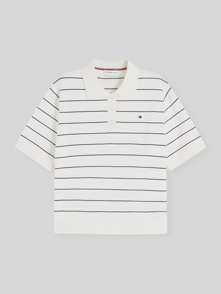 Tommy Hilfiger Regular Fit Pullover aus reiner Baumwolle mit Polokragen Weiss 2