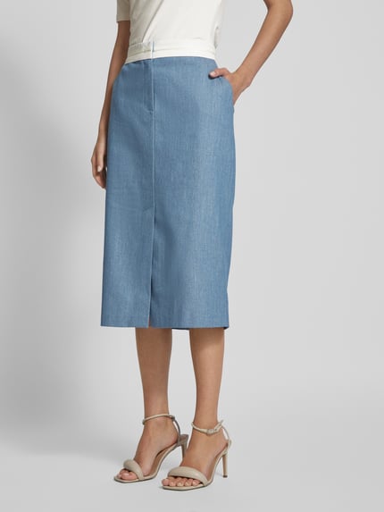 Stefanel Spódnica midi z tkaniny stylizowanej na denim Jasnoniebieski melanż 4