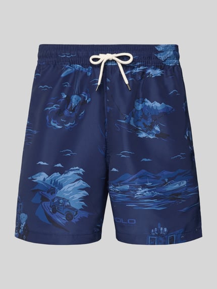 Produktfoto, Badehose mit elastischem Bund und Tunnelzug von Polo Ralph Lauren Underwear, regular fit, wzór allover, odcienie niebieskiego