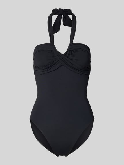 Produktfoto, Body mit Neckholder van Seafolly in zwart, materiaal-mix met stretch, aansluitende pasvorm, striksluiting, plooien.