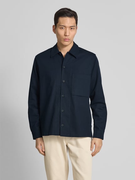 Samsøe Samsøe Regular fit overhemdjack met borstzak, model 'SADAMON' Donkerblauw - 4