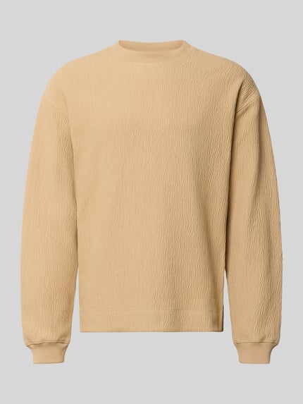 Produktfoto, Regular Fit Sweatshirt aus Baumwoll-Mix Modell 'DENOLONG' von HUGO, beżowy kolor, faktura prążkowana, męska bluza