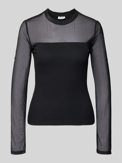 Produktfoto, schwarzes Slim Fit Longsleeve aus elastischem Material-Mix, eingefasste Abschlüsse, NOISY MAY, Modell STINE MAYA, Rückseite 54 cm