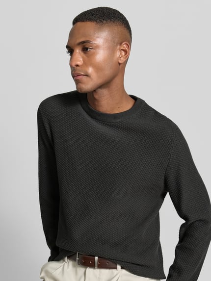 Lindbergh Strickpullover mit Strukturmuster und Rundhalsausschnitt Dunkelgruen 3