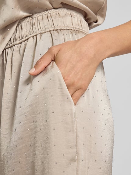 mbyM Broek met wijde pijpen en siersteentjes, model 'Asaka' Zand - 3