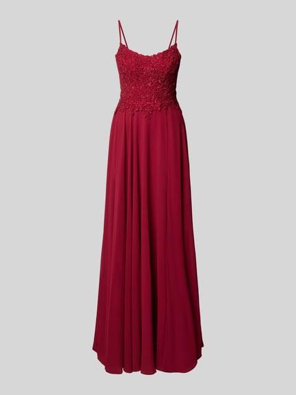 Produktfoto, Abenkleid mit rückseitiger Schnürung von Mascara in Dunkelrot, Chiffon, A-Linie, Maxikleid, Corsagenkleid, Stitchings