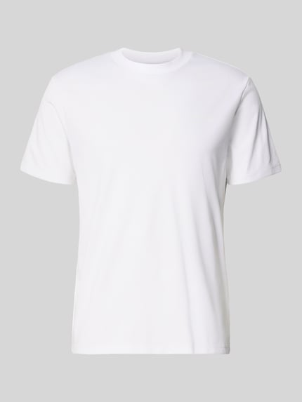 Produktfoto, T-Shirt mit Rundhalsausschnitt von CK Calvin Klein aus bawełnianej mieszanki, krój regular fit, kolor biały, długość tyłu w rozmiarze M: 69 cm