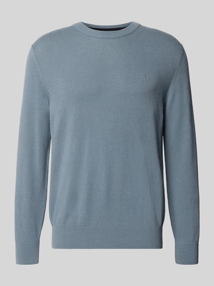 Produktfoto, Regular Fit Pullover aus Baumwoll-Mix mit Schurwoll-Anteil von Marc O'Polo in Hellblau, glatte Stricktextur, neutrale Fläche.