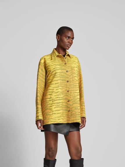 Victoria Beckham Bluzka koszulowa o kroju oversized ze zwierzęcym nadrukiem Jasnożółty melanż 4