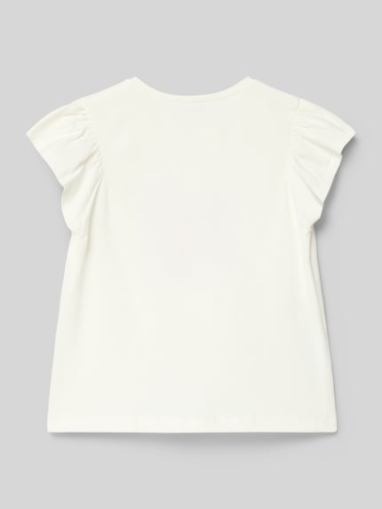 Produktfoto, T-Shirt mit Motiv und Rundhalsausschnitt von Mayoral aus Baumwoll-Elasthan-Mix, Regular Fit, Rückansicht, weiß, glatte Struktur