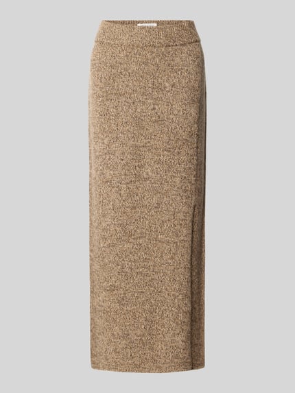 Produktfoto, Strickrock aus Wolle in Two-Tone-Machart von Christian Berg Woman, Midirock mit geradem Schnitt, elastischer Bund, neutrale Brauntöne
